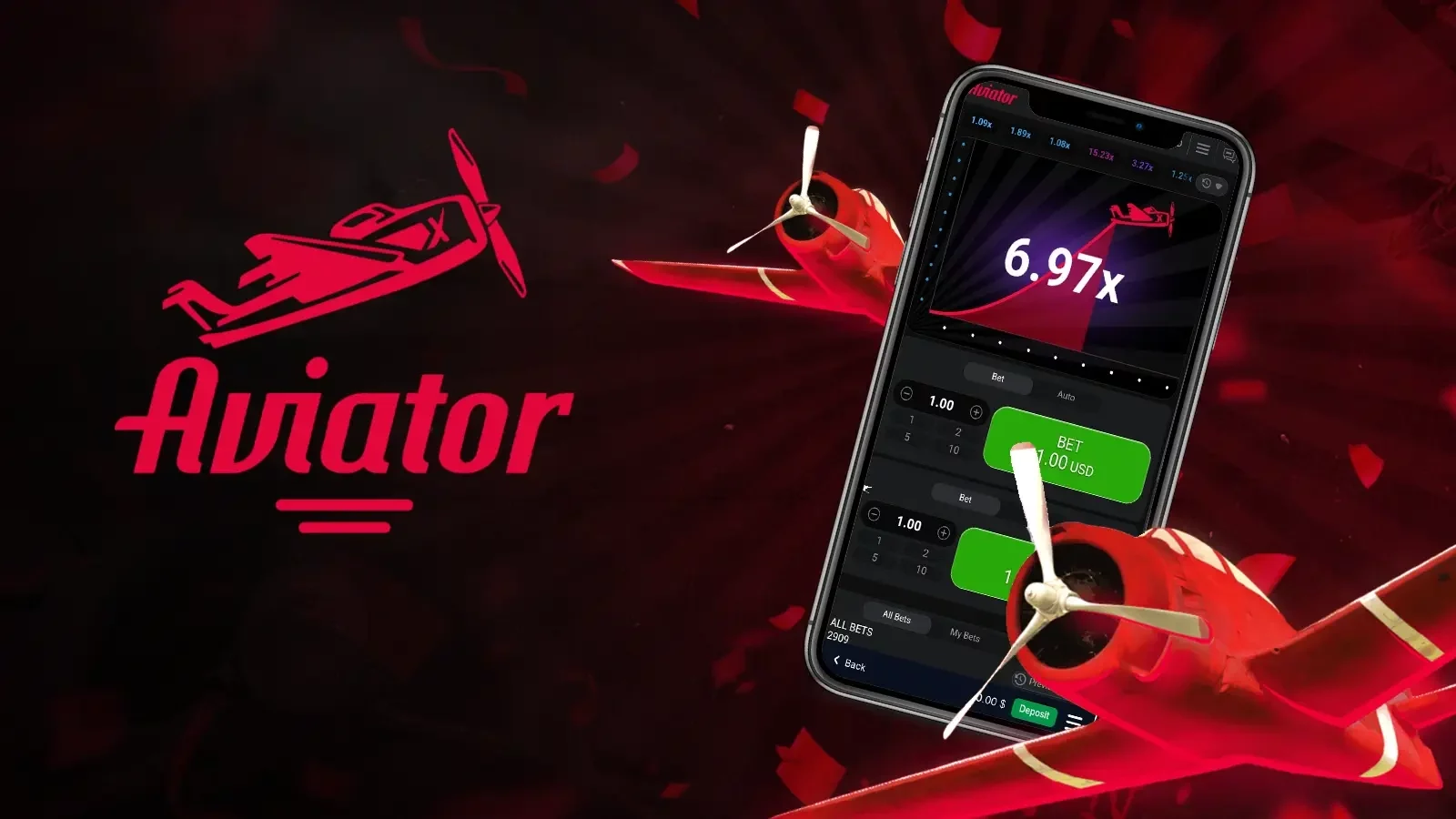 HotStreak Aviator crash game banner with plane multiplier